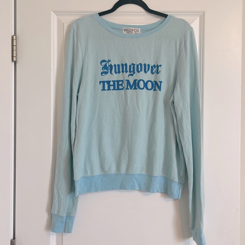 Wildfox Hungover the Moon Baggy Beach Jumper in Light Blue - Size M